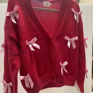 Chic Red Cardigan with Pink Accents